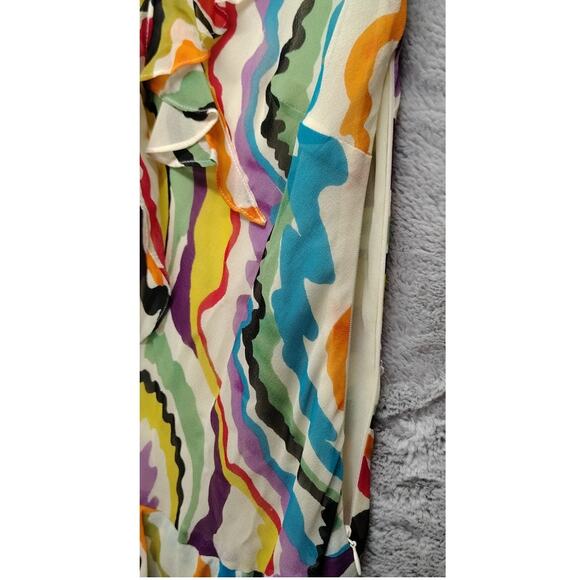 Anthropologie C Keer Womens Dress Size 4 Abstract Designer Silk Sheer Ruffle VNT - Picture 9 of 10